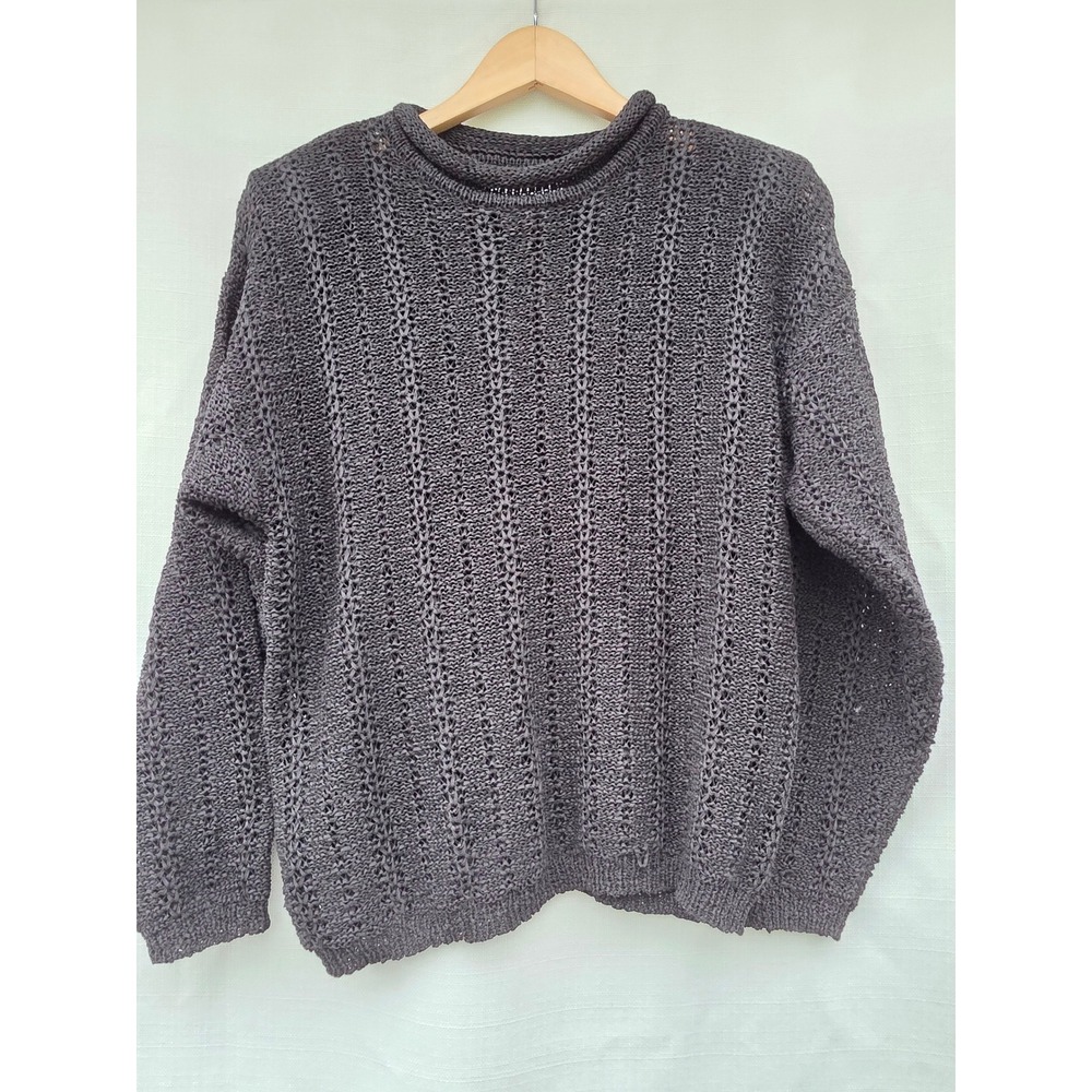 Fia Italia Pullover Womens L Whimsigoth Fairy Grunge Open Weave Chunky Black